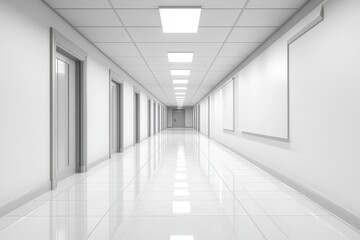 Hallway perspective with doors on white background