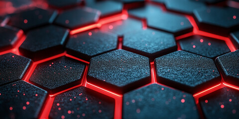 Red and black Hexagon background, Hexagonal Honeycomb Abstract 3d Background Stock Photo, Abstract dark black and red technology geometric background. Modern futuristic background