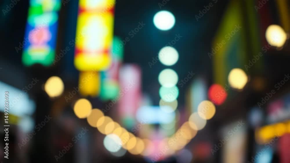 Poster a video showing vibrant blurred lights shining in darkness creating an abstract and colorful spectac