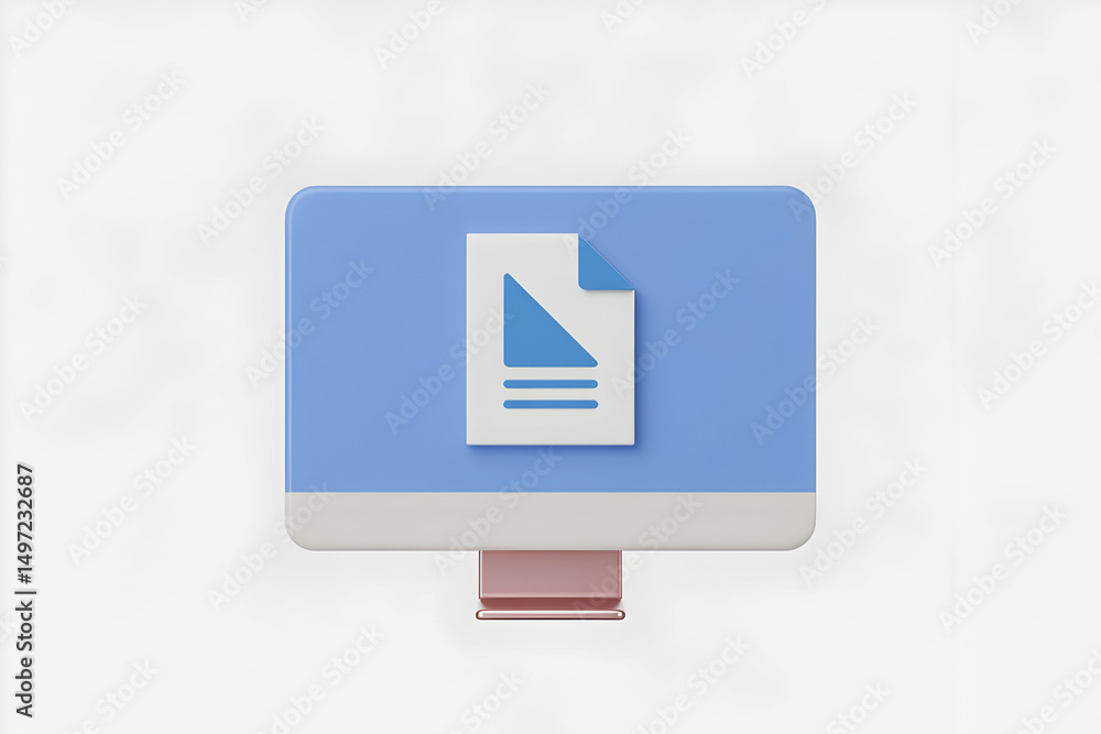 Poster 3D Render of Computer Screen Displaying Document Icon