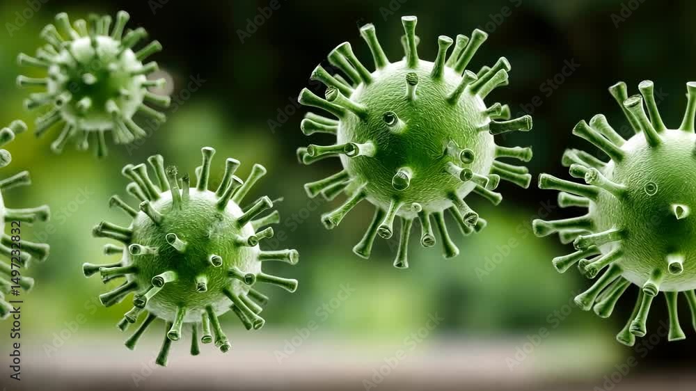 Poster visualization of virus particles captured in high detail showcasing their structure and characterist