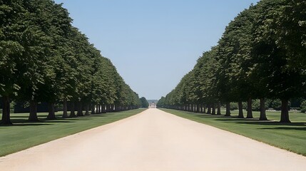 Obraz premium Majestic Tree Lined Pathway Leading to Palace