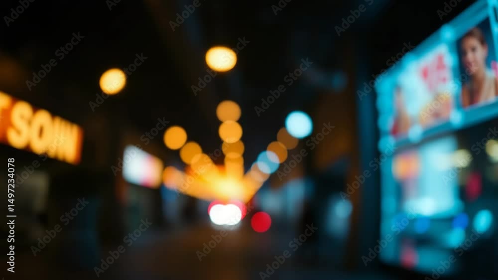 Poster a video showing vibrant blurred lights shining in darkness creating an abstract and colorful spectac