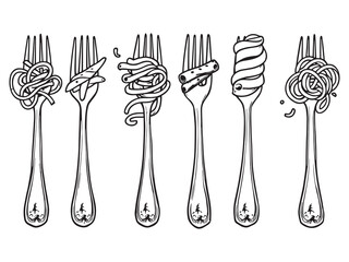 Pasta Fork Simple Line Art