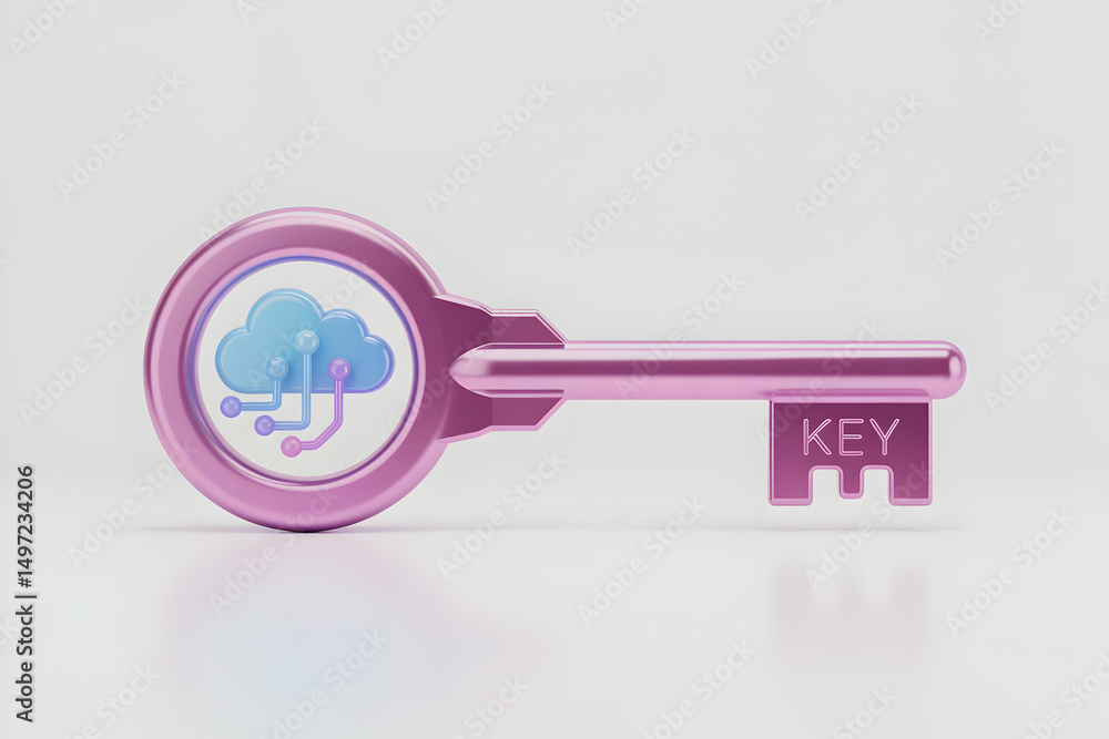 Poster pink metallic key to cloud computing network access