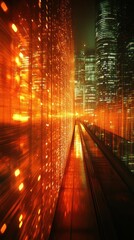 Cyberpunk Cityscape: Glowing Orange Metropolis at Night