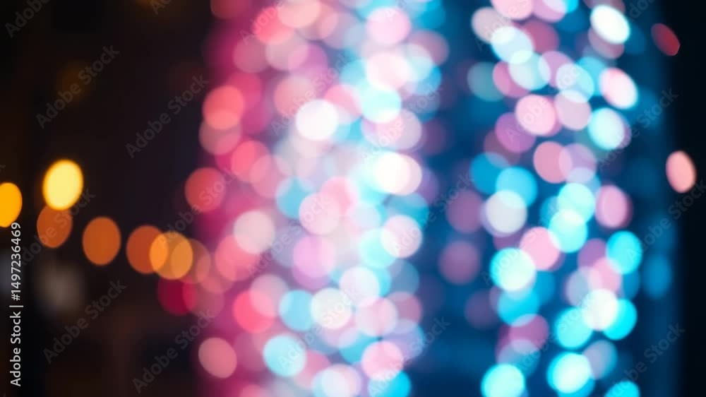 Poster a video showing vibrant blurred lights shining in darkness creating an abstract and colorful spectac
