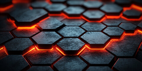 Red and black Hexagon background, Hexagonal Honeycomb Abstract 3d Background Stock Photo, Abstract dark black and red technology geometric background. Modern futuristic background