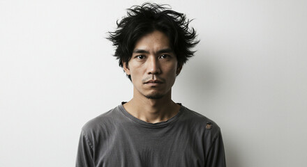 Fototapeta premium Portrait Weary man with messy dark hair