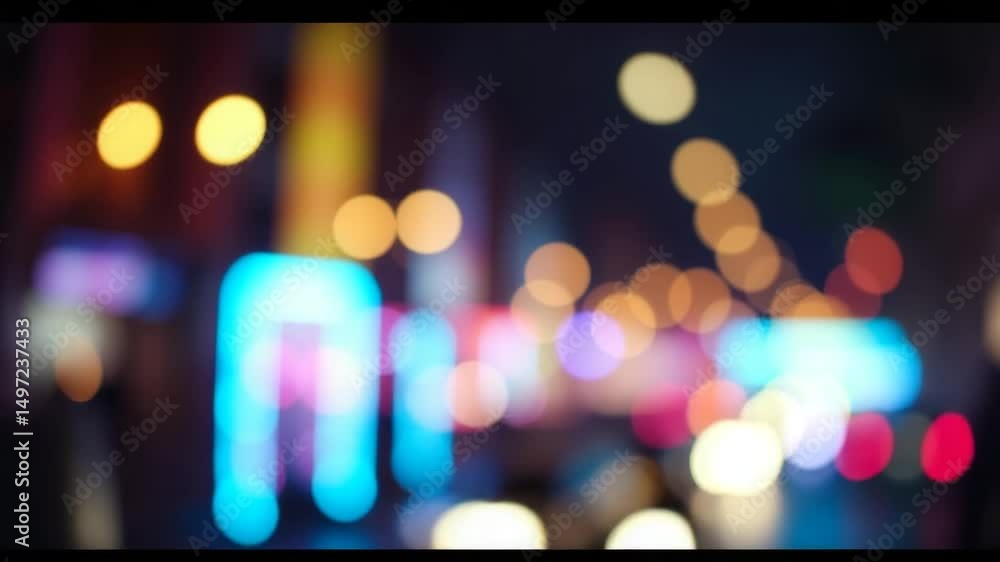 Poster a video showing vibrant blurred lights shining in darkness creating an abstract and colorful spectac