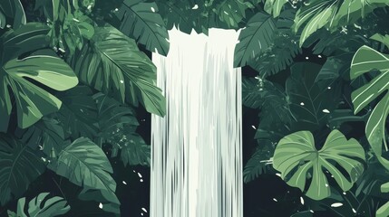 Tropical Waterfall in Jungle Foliage – Vector Illustration