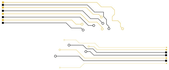 Vector circuit board elements on grid. Design elements for circuit board illustration 