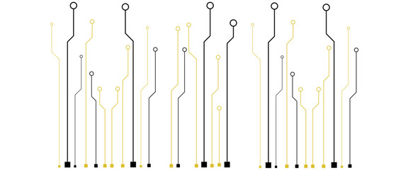 Vector circuit board elements on grid. Design elements for circuit board illustration 