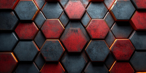 Red and black Hexagon background, Hexagonal Honeycomb Abstract 3d Background Stock Photo, Abstract dark black and red technology geometric background. Modern futuristic background
