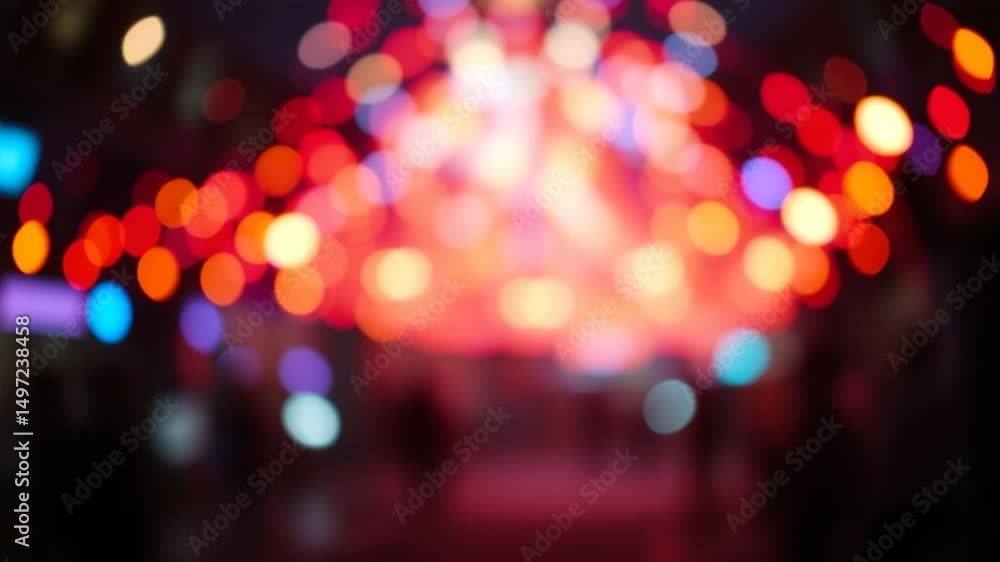 Poster a video showing vibrant blurred lights shining in darkness creating an abstract and colorful spectac