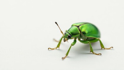 Naklejka premium A vibrant green bug against stark white backdrop, design, bug, minimal