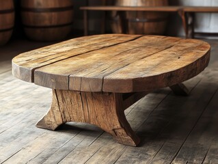 Rustic wooden table crafted from reclaimed timber in a cozy, minimalist interior setting