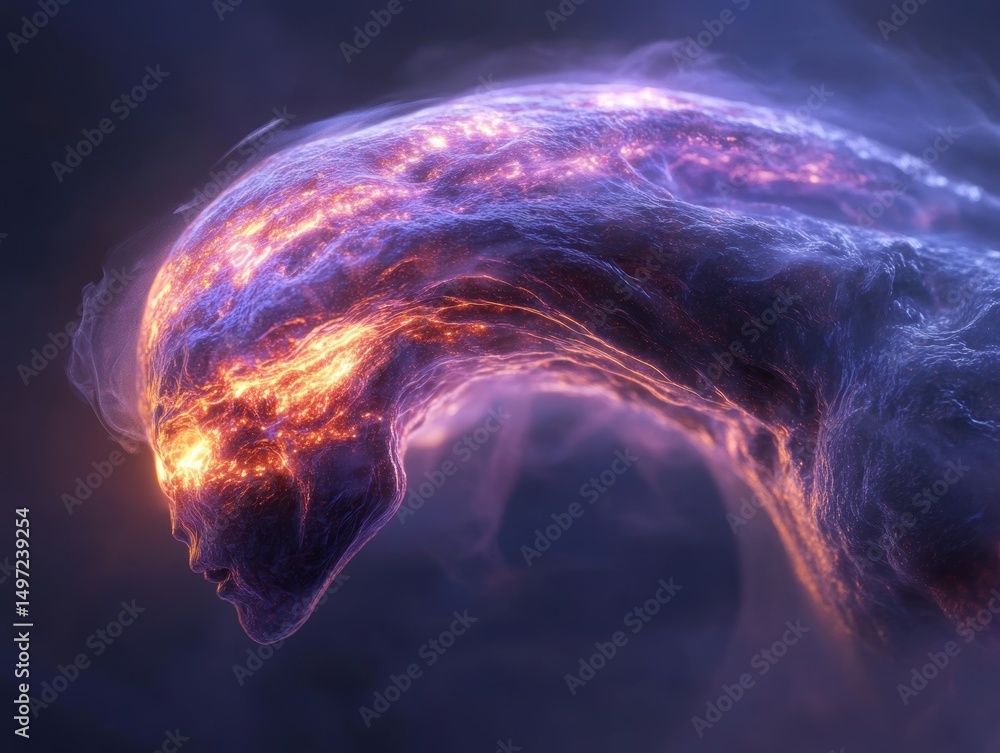 Aufkleber ethereal figure with glowing features emerges from a dark background in a mesmerizing display of col