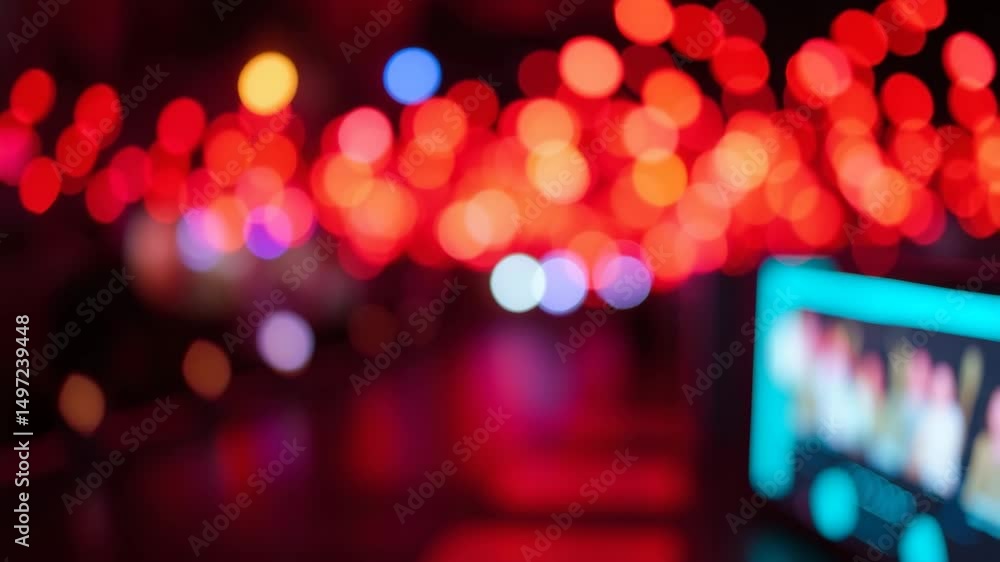 Poster a video showing vibrant blurred lights shining in darkness creating an abstract and colorful spectac