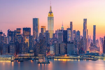 Obraz premium New york city skyline sunset view on white background