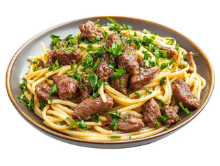 Tasty Spaghetti with beef meat, food isolated.
