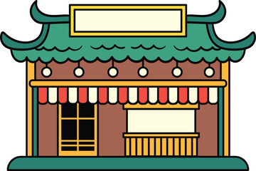 Korean style food stall with lanterns illustration
