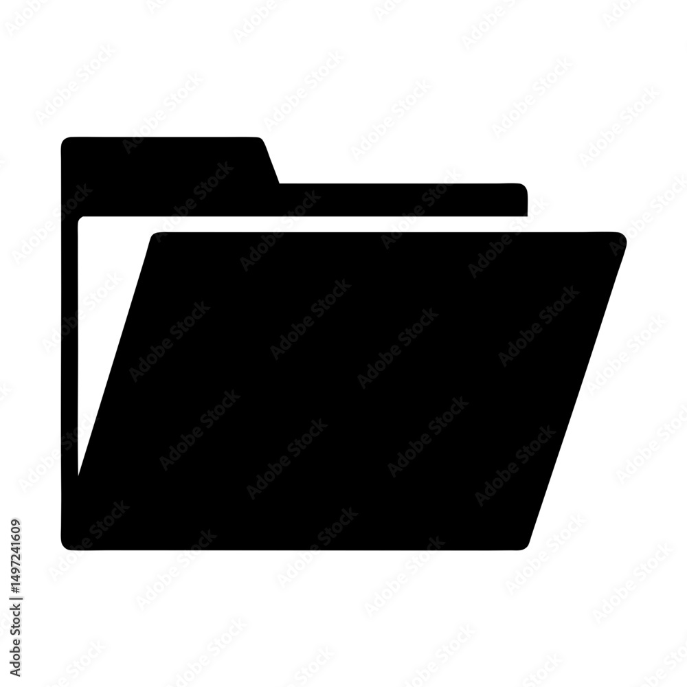 Poster simple black silhouette of an open file folder, for data storage