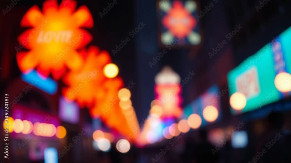 Poster a video showing vibrant blurred lights shining in darkness creating an abstract and colorful spectac
