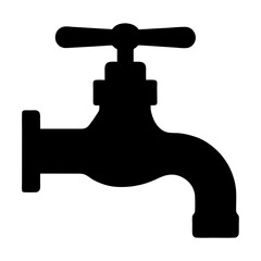 Black silhouette of a water faucet with a handle on a white background