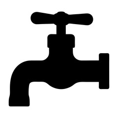 Simple Black Water Tap Icon on White Background for Plumbing Needs