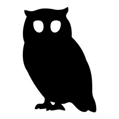 Silhouette of an owl with big eyes and small ear tufts
