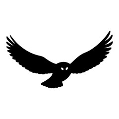 Flying Owl Silhouette with Spread Wings and Glowing Eyes Illustration