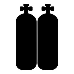 Two black scuba diving oxygen tanks silhouette with white background
