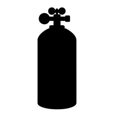 Silhouette of a scuba diving tank with valve and pressure gauge