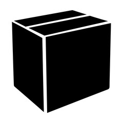 A black and white illustration of a cardboard box with clear edges