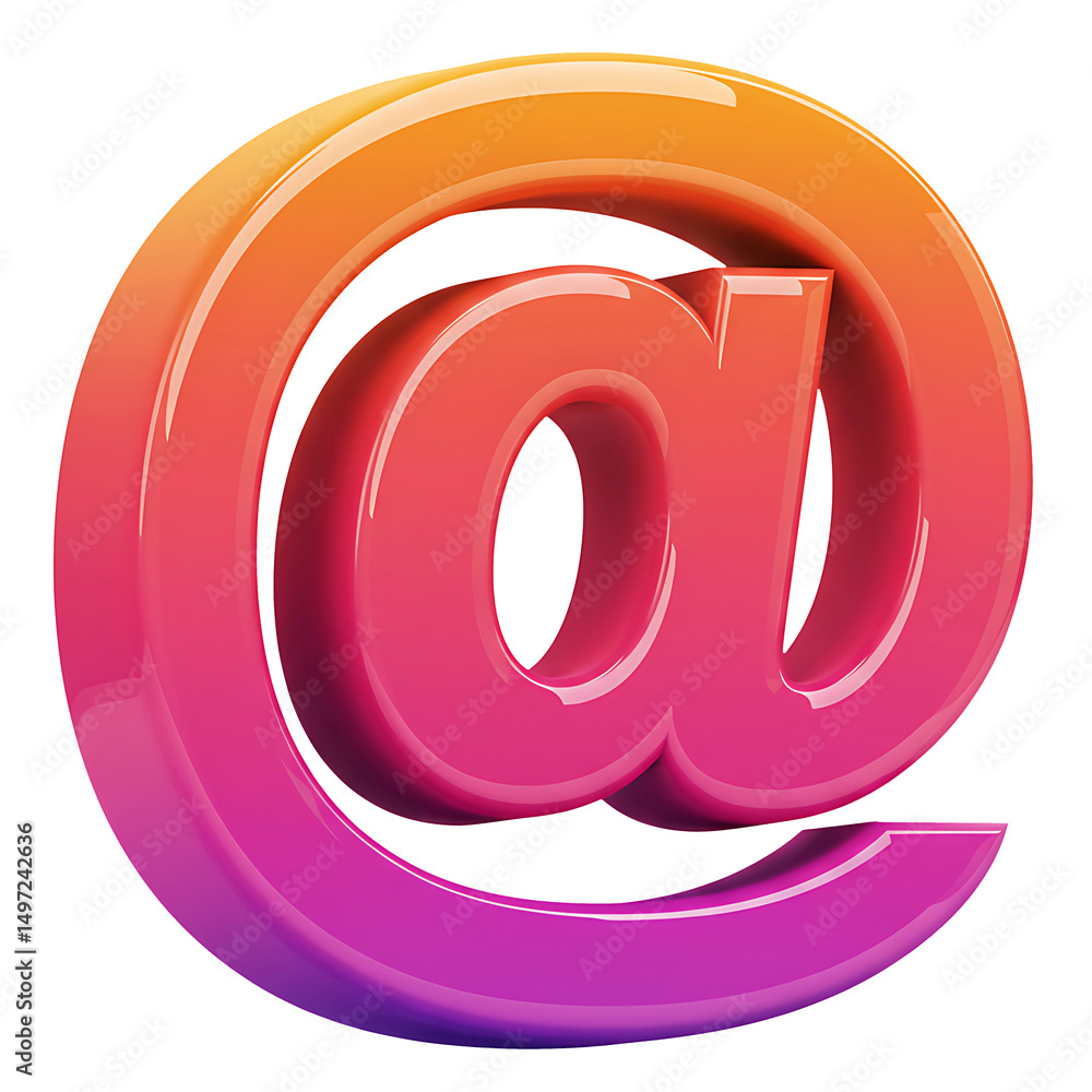 Poster glossy 3d illustration of an email sign with gradient color scheme and reflections