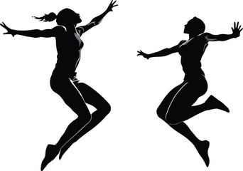 Vector EPS File of Two Jumping Silhouettes, Dynamic Motion and Energy for Illustrations, Graphics, and Sports-Themed Designs