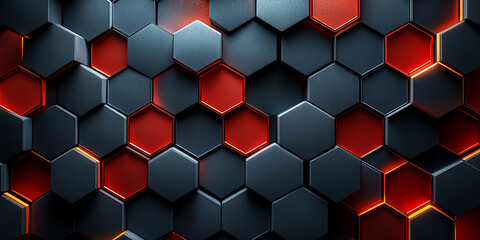 Red and black Hexagon background, Hexagonal Honeycomb Abstract 3d Background Stock Photo, Abstract dark black and red technology geometric background. Modern futuristic background