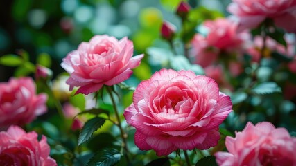 Delicate Pink Dog Rose Blossoms Against Lush Foliage