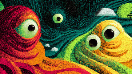 Abstract Psychedelic Art With Vibrant Eyes And Textures