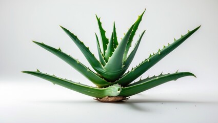 Fototapeta premium Aloe Vera plant with thick, fleshy, spiky green leaves against a plain background.