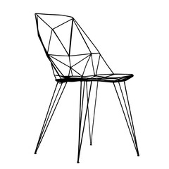 Modern chair with geometric wireframe design, featuring high backrest and slender legs, suitable for contemporary interior