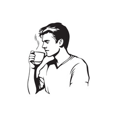 Vector illustration of a man drinking tea from a cup, capturing a calm and relaxed moment