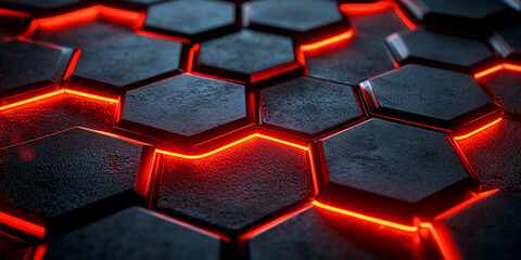 Red and black Hexagon background, Hexagonal Honeycomb Abstract 3d Background Stock Photo, Abstract dark black and red technology geometric background. Modern futuristic background