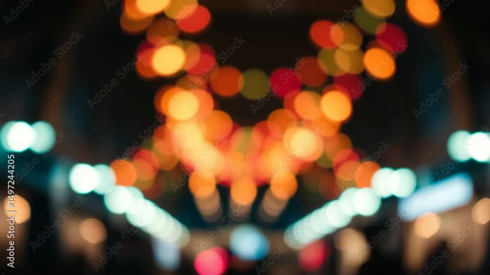Poster a video showing vibrant blurred lights shining in darkness creating an abstract and colorful spectac
