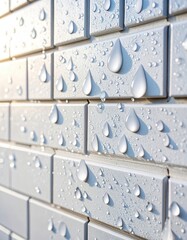 Raindrops on white tiles creating a textured pattern