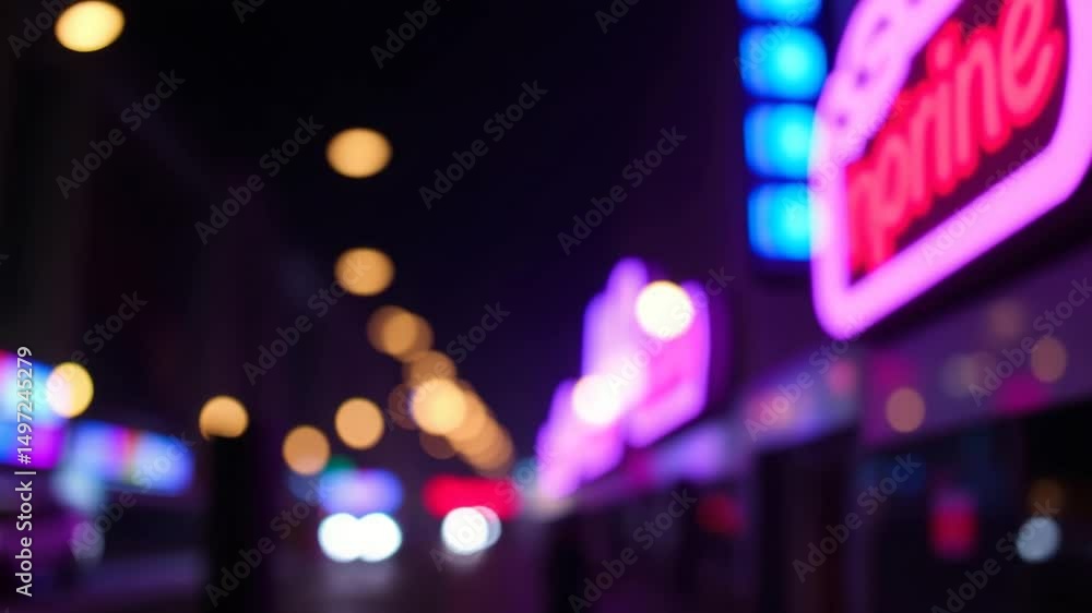 Poster a video showing vibrant blurred lights shining in darkness creating an abstract and colorful spectac