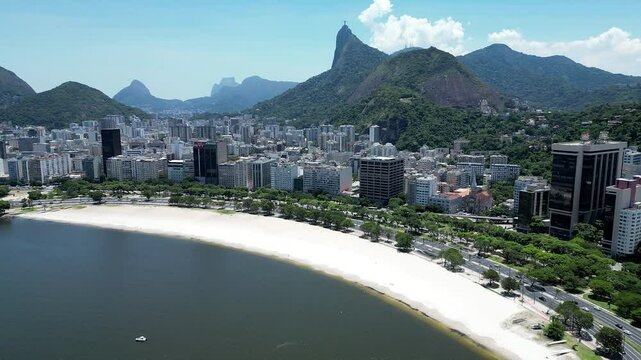 Flamengo Park In Downtown Rio De Janeiro Rio De Janeiro Brazil. Turquoise Ocean Waves Gently Crashing On Tropical Beach. Town Clouds Sky Backgrounds Urban. Backgrounds Downtown Panoramic City.