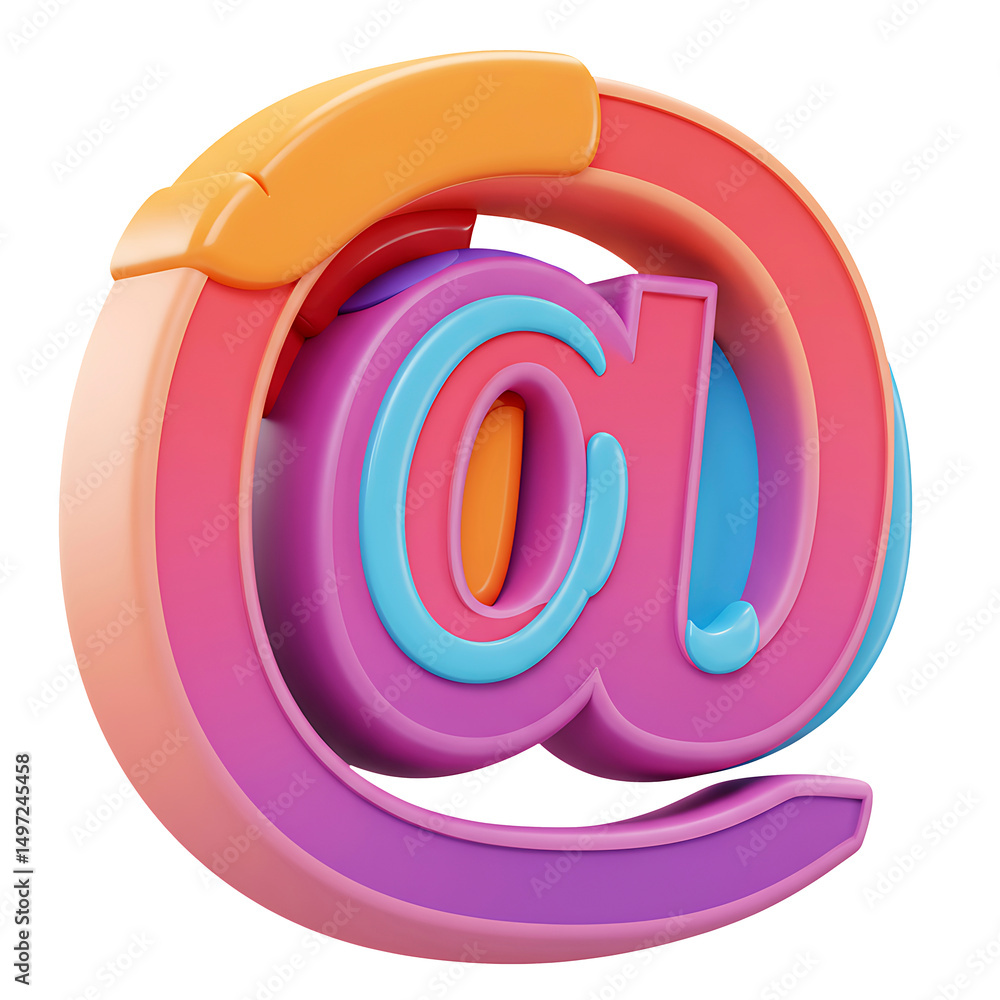 Poster vibrant 3d rendering of an at symbol depicting digital communication and technology