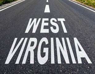 Obraz premium West virginia text on asphalt road with white arrow marking
